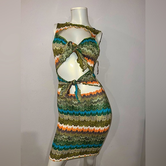 Multi Colored Midi Cutout Tie Front Dress {NEVER WORN} - Picture 1 of 2